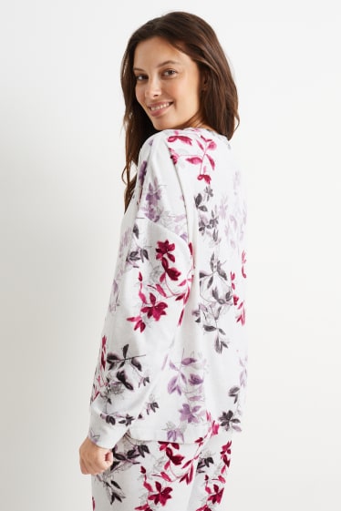 Femmes - Haut de pyjama en velours - motif floral - gris clair