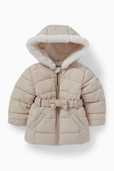 Babies - Baby quilted jacket with hood - light beige