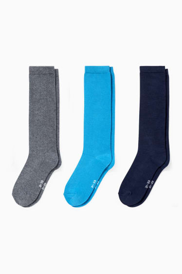 Children - Multipack of 3 - knee-high socks - gray / dark blue