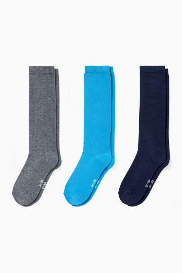 Enfants garçons - Lot de 3 paires - chaussettes hauteur genou - gris / bleu foncé