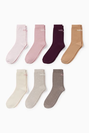 Damen - Multipack 7er - Socken mit Motiv - Wochentage - hellrosa