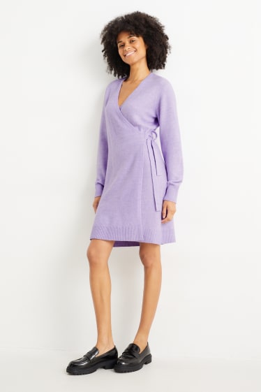 Women - Knitted wrap dress - light violet