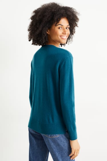 Damen - Basic-Pullover mit Kaschmir-Anteil - Woll-Mix - petrol