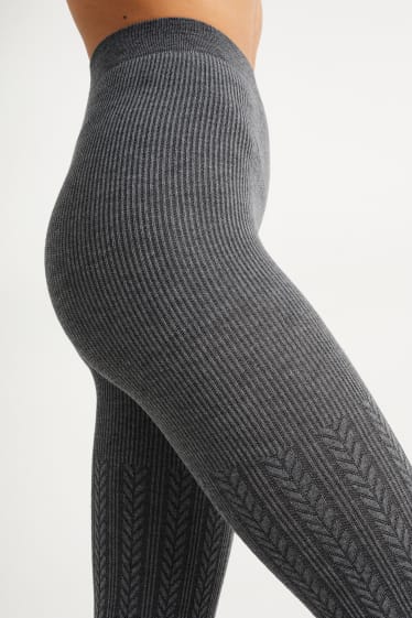 Women - Tights - cable knit pattern - dark gray
