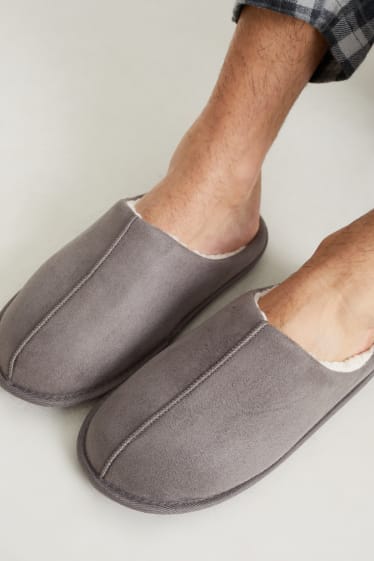 Bărbați - Papuci de casă - imitație de piele întoarsă - gri