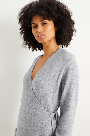 Women - Knitted wrap dress - gray-melange