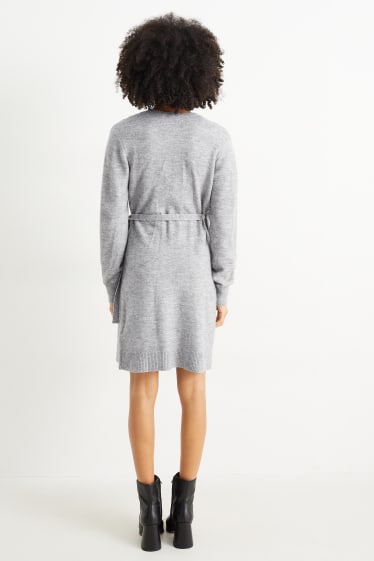 Donna - Vestito a portafoglio lavorato a maglia - grigio melange