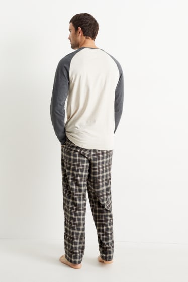 Heren - Pyjama met flanellen broek - donkergrijs