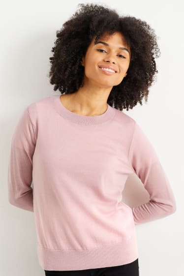 Damen - Basic-Merino-Pullover - rosa