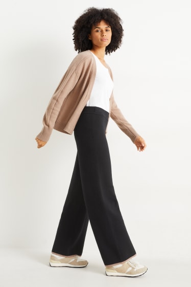 Mujer - Pantalón de punto - mid waist - wide leg - mezcla de lana - negro