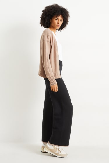 Femmes - Pantalon en maille - mid waist - wide leg - laine mélangée - noir