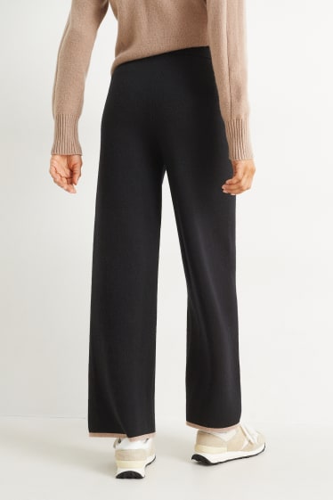 Dona - Pantalons de punt - mid waist - wide leg - mescla de llana - negre