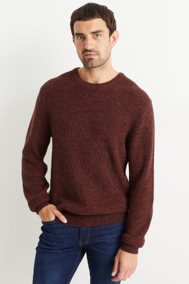 Men - Jumper - ribbed - orange / dark blue