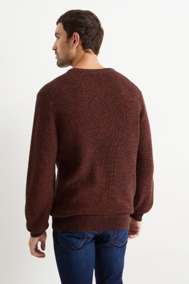 Men - Jumper - ribbed - orange / dark blue