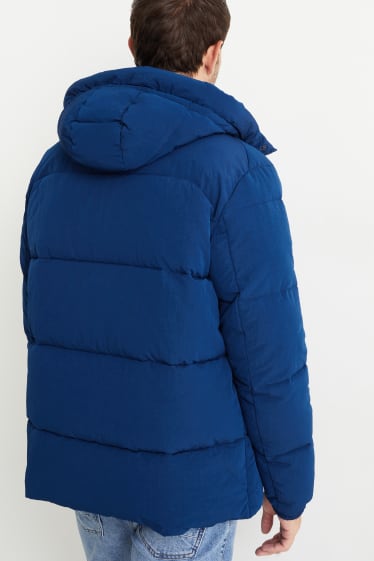 Heren - Gewatteerde jas met capuchon - donkerblauw