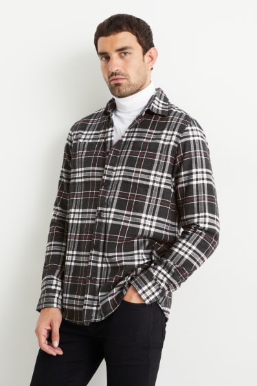 Hommes - Chemise en flanelle - regular fit - col kent - à carreaux - noir