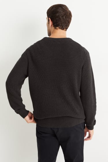 Hommes - Pull - matière côtelée - gris foncé