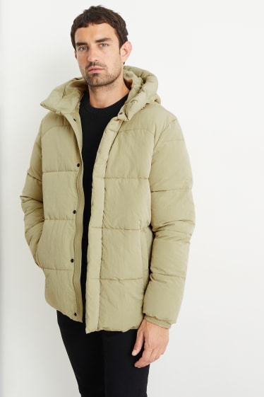 Men - Quilted jacket with hood - mint green