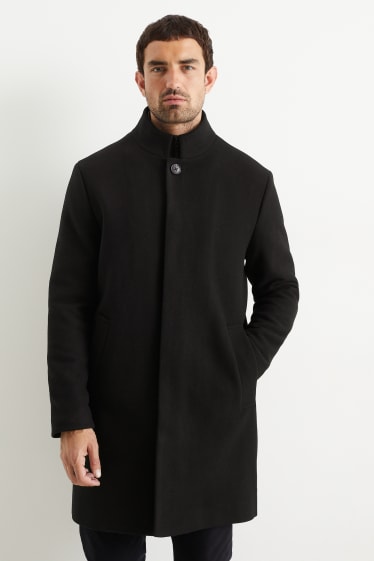 Mężczyźni - Płaszcz - styl 2 w 1 - mieszanka wełniana - czarny