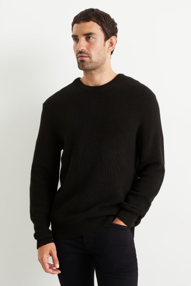 Herren - Pullover - gerippt - schwarz