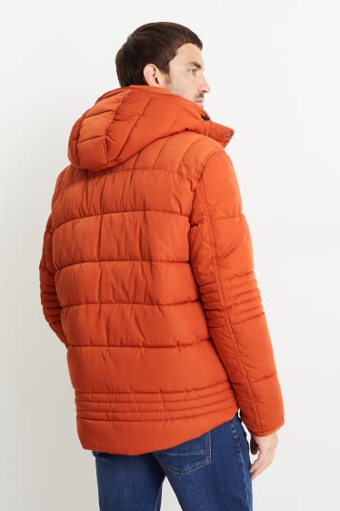 Men - Quilted jacket with hood - dark orange