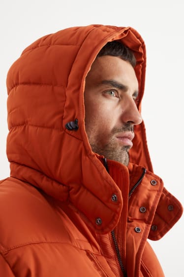 Men - Quilted jacket with hood - dark orange