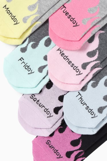 Kinder Mädchen - Multipack 7er - Wochentage - Socken mit Motiv - schwarz / grau