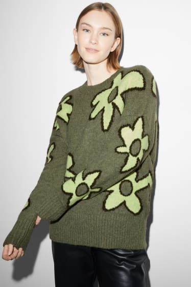 Femei - CLOCKHOUSE - pulover - cu flori - verde