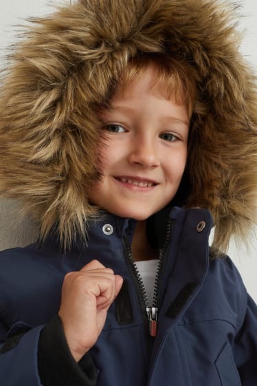 Kinder - Jacke mit Kapuze und Kunstfellbesatz - wasserdicht - dunkelblau