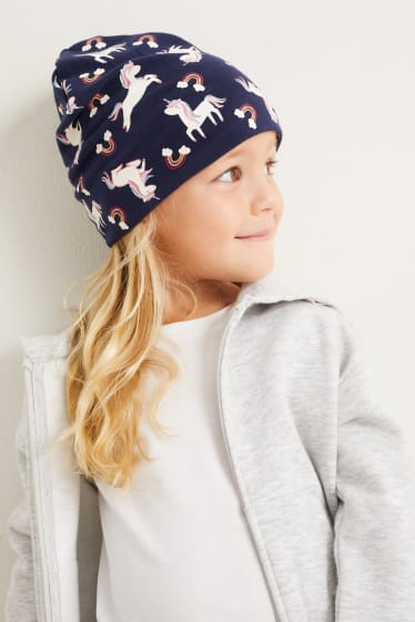Enfants filles - Licorne - bonnet - bleu foncé