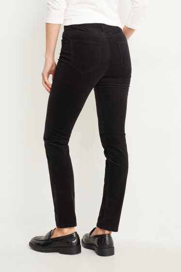 Dames - Corduroy broek - high waist - straight fit - zwart