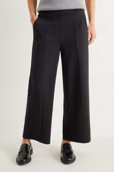 Kobiety - Spodnie materiałowe - wysoki stan - szerokie nogawki - ciemnoszary
