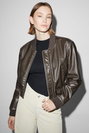 Women - CLOCKHOUSE - cropped jacket - faux leather - dark brown