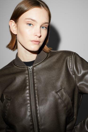 Women - CLOCKHOUSE - cropped jacket - faux leather - dark brown