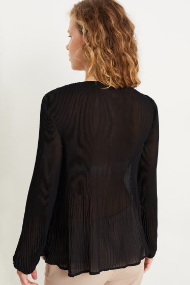 Women - Chiffon blouse - pleated - black