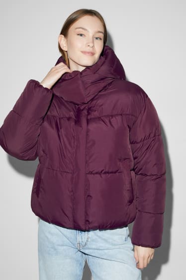 Nastolatki - CLOCKHOUSE - pikowana kurtka z kapturem - purpurowy