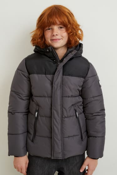 Kinderen - Gewatteerde jas met capuchon - donkergrijs