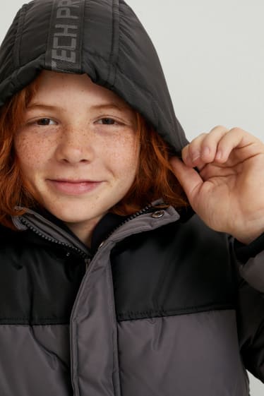 Kinderen: jongens - Gewatteerde jas met capuchon - donkergrijs