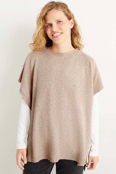 Damen - Strick-Poncho - hellbeige