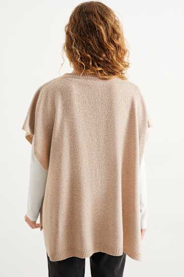 Damen - Strick-Poncho - hellbeige