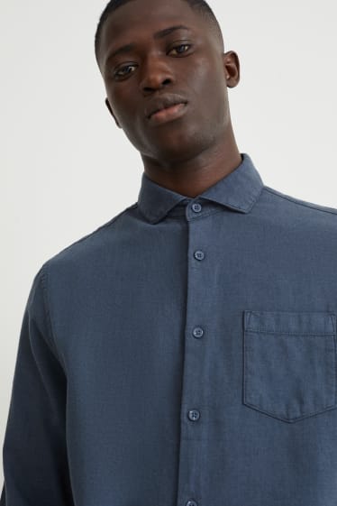 Uomo - Camicia di flanella - regular fit - colletto alla francese - blu