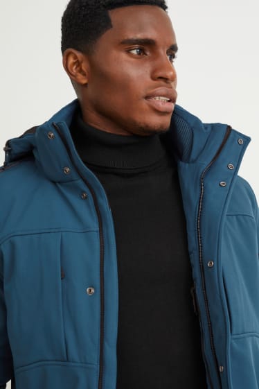 Herren - Softshelljacke mit Kapuze - wasserabweisend - dunkelblau