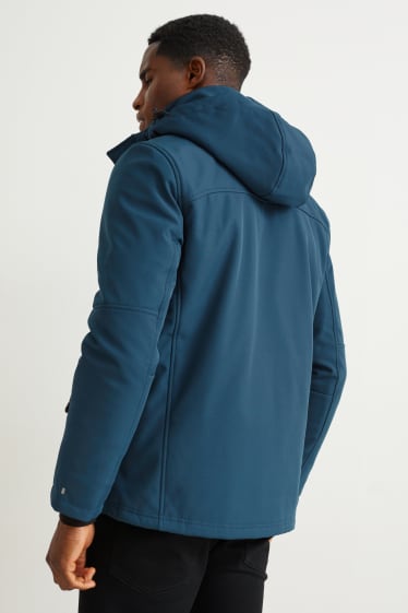 Pánské - Softshellová bunda s kapucí -  vodoodpudivá - tmavomodrá
