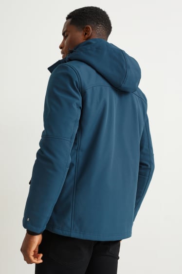 Hommes - Veste softshell à capuche - déperlante - bleu foncé