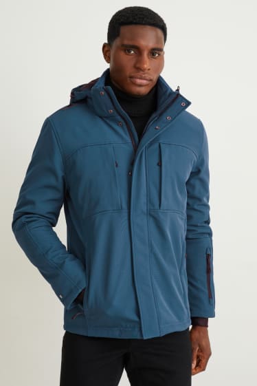 Hommes - Veste softshell à capuche - déperlante - bleu foncé