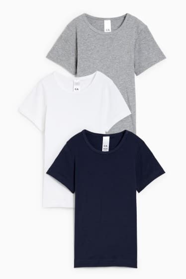 Dětské - Multipack 3 ks - podvlékací triko - s jemným žebrováním - světle šedá-žíhaná