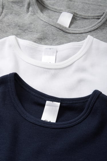 Dětské - Multipack 3 ks - podvlékací triko - s jemným žebrováním - světle šedá-žíhaná