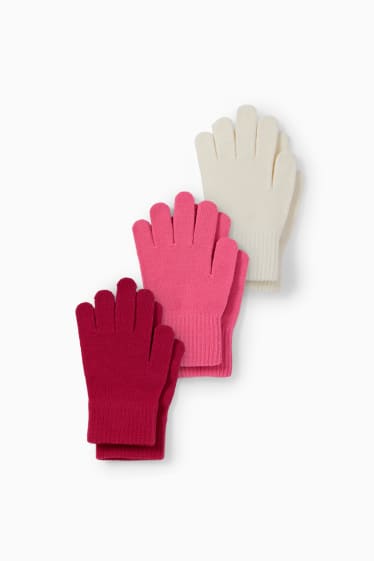 Kinderen - Set van 3 paar - handschoenen - fuchsiarood