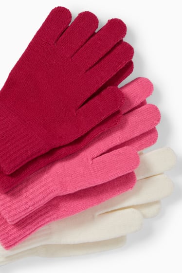 Niños - Pack de 3 - guantes - fucsia