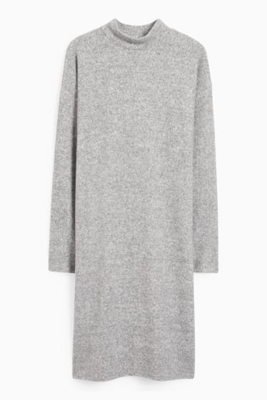 Femmes - Robe basique en maille à encolure montante - gris clair chiné